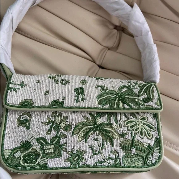 RARE Staud Tommy Beaded Bag - Green and White NWT - Picture 4 of 10